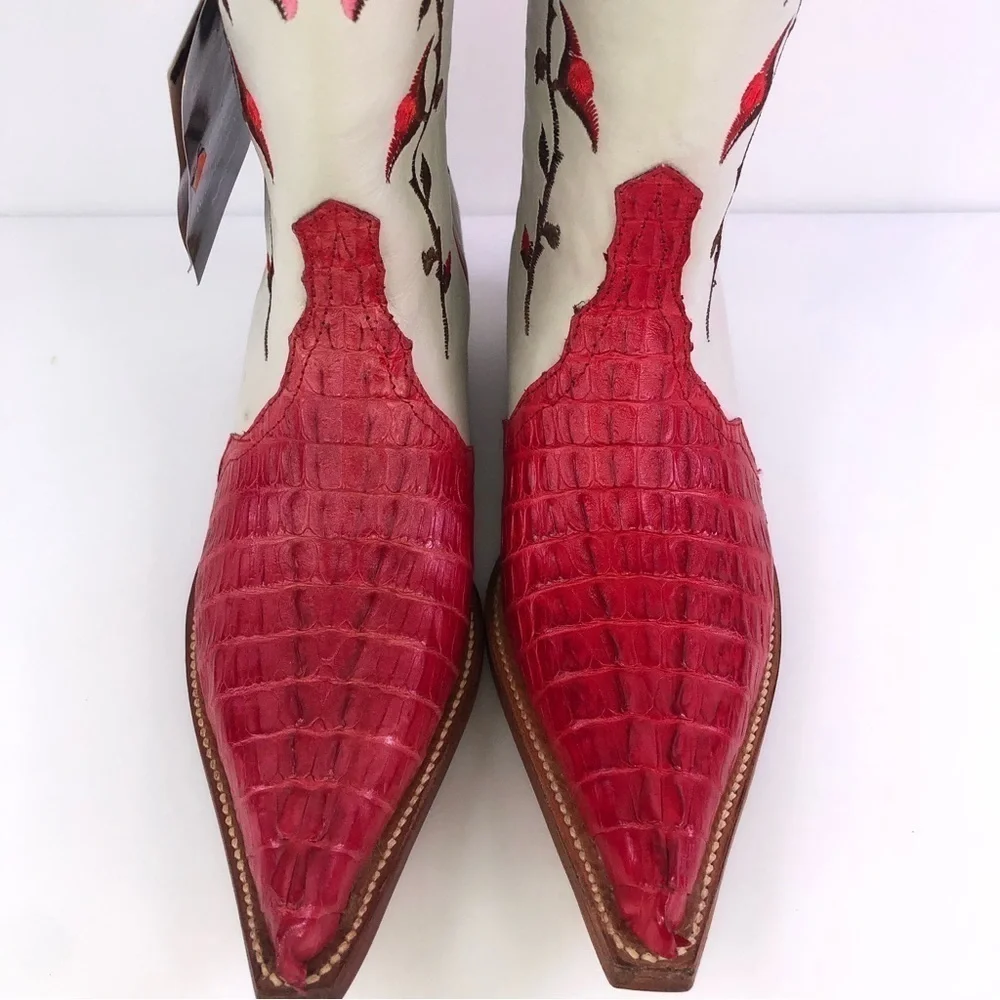 Los Altos Boots Women’s Caiman Tail Leather Cowboy Boots Size 6.5 Vintage - Picture 5 of 11
